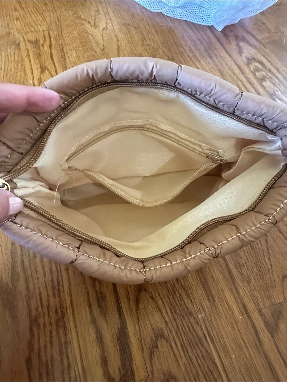Quilted Puffer Cosmetic Pouch – Beige